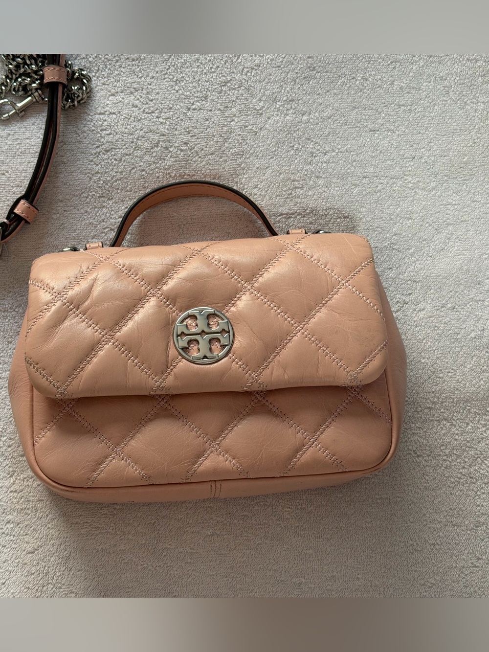 Tory Burch Blush Pink Quilted Leather Top Handle Crossbody Bag